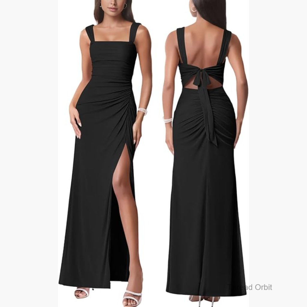 Sexy Mesh Tie Back Maxi Dress Ruched Split Cocktail Party Wedding Guest